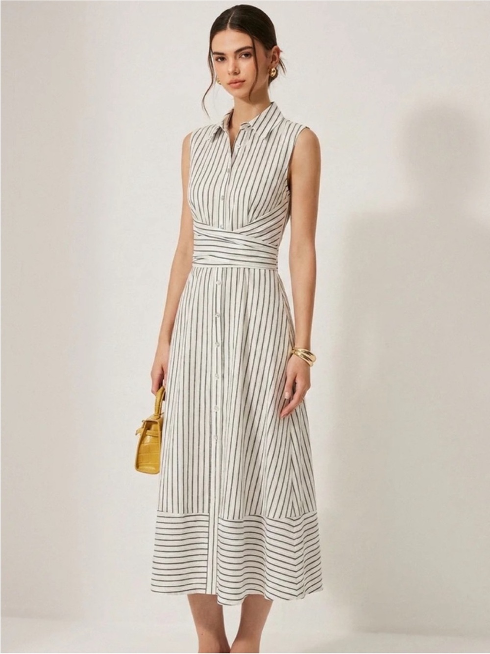 NWT Commense Sleeveless Striped Midi Dress in White and Black - Picture 2 of 6